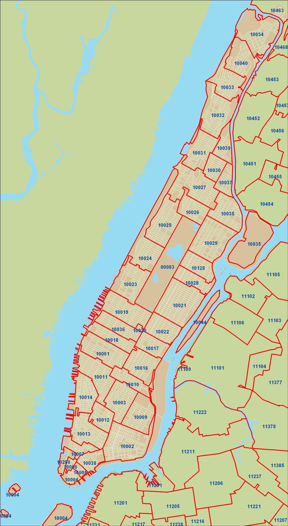 ЗИП код Нью-Йорка Manhattan карта