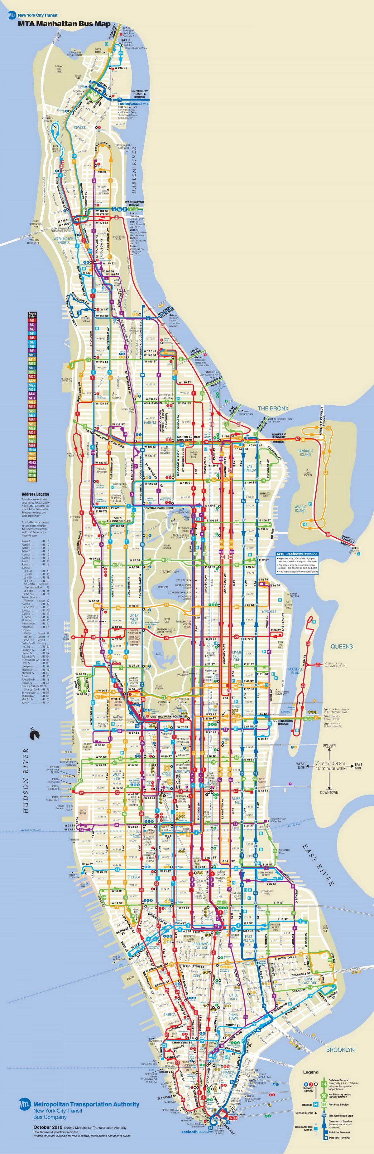 Нью-Йорк автобус карта Манхэттена