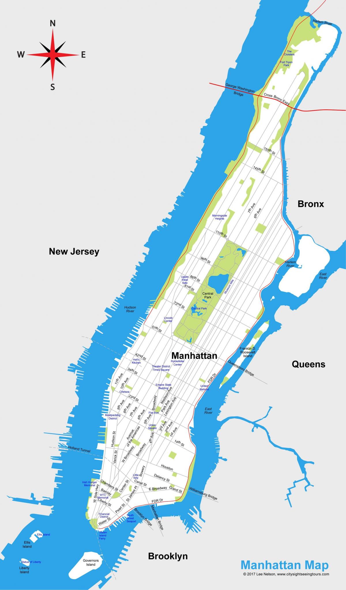 Карта города Манхеттен для печати