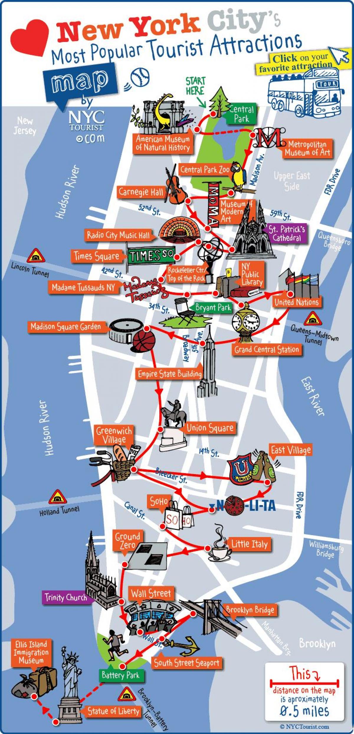 карта Манхэттена в Нью-Йорке достопримечательности