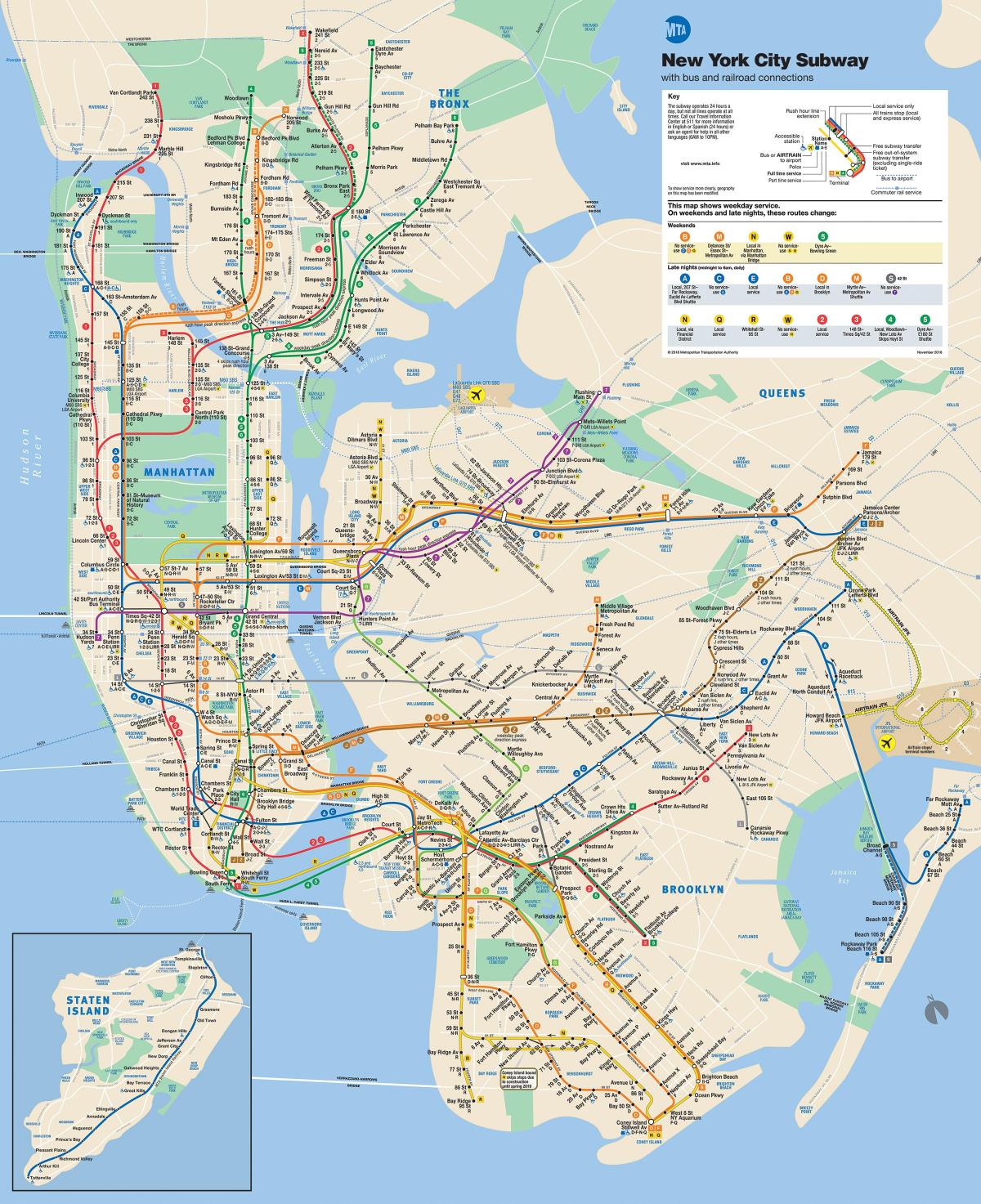 Нью-Йорк карта метро Манхэттена