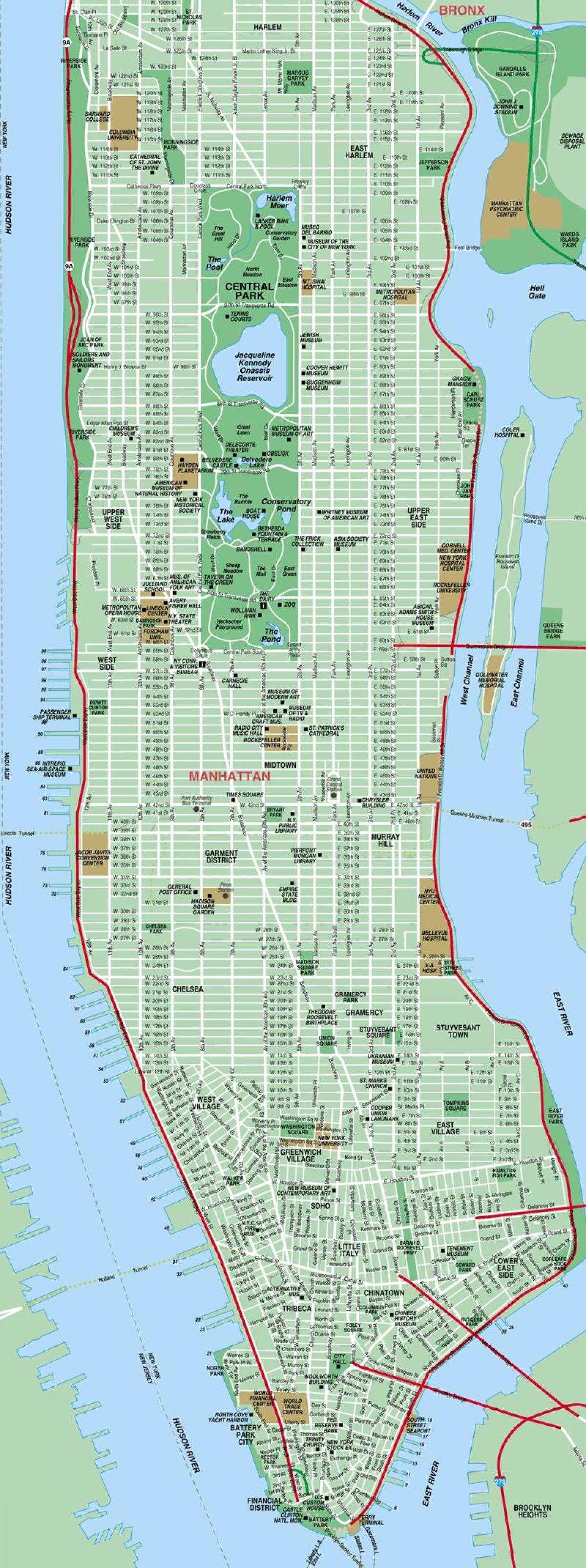 подробная карта Манхэттена