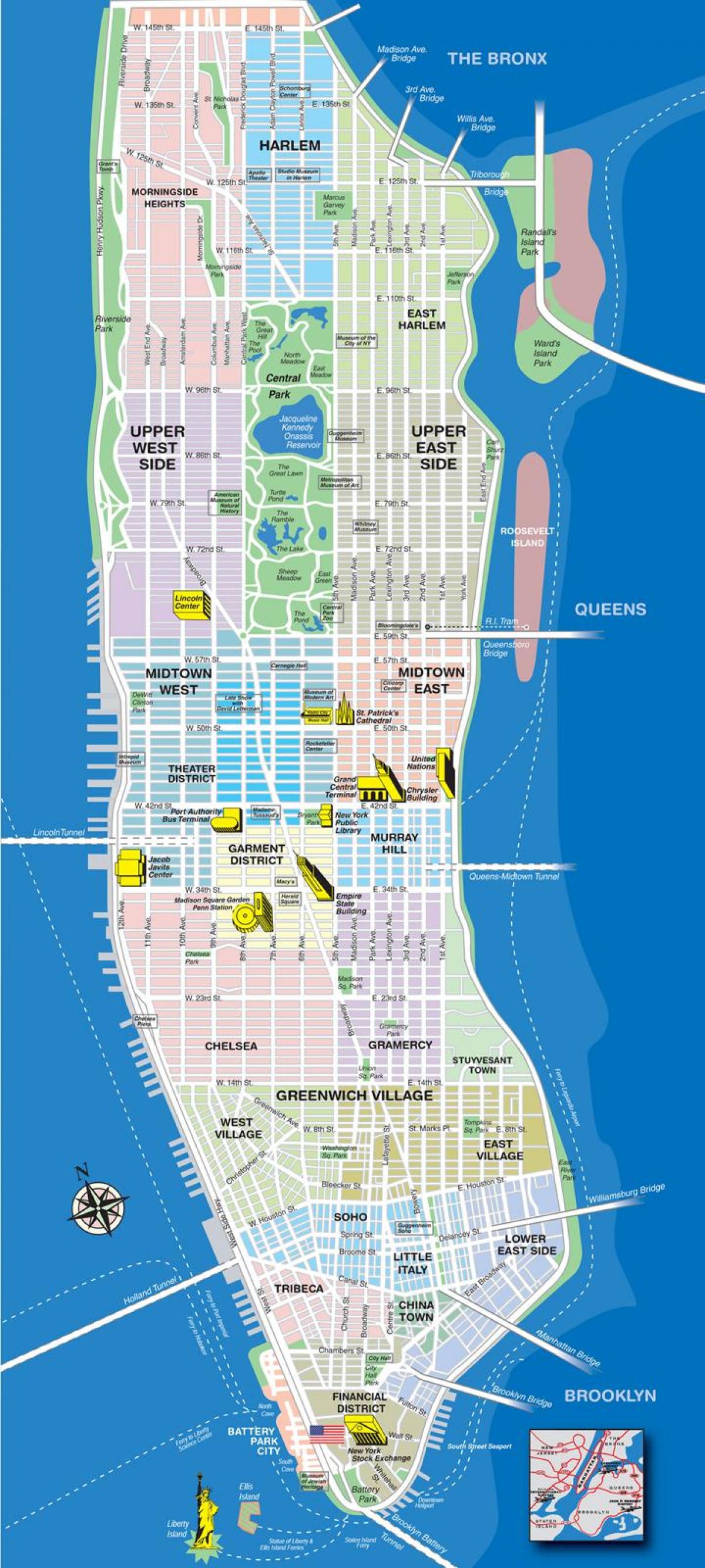 карта верхние кварталы Манхэттена