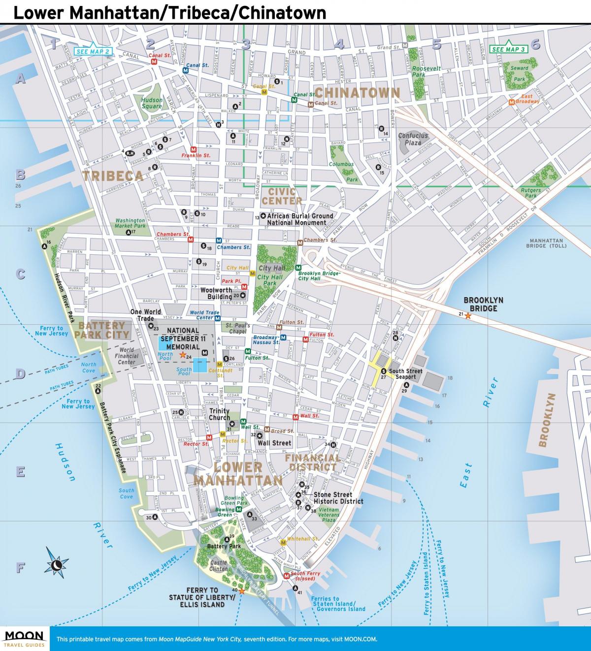 карта Нижний Манхэттен Нью-Йорк