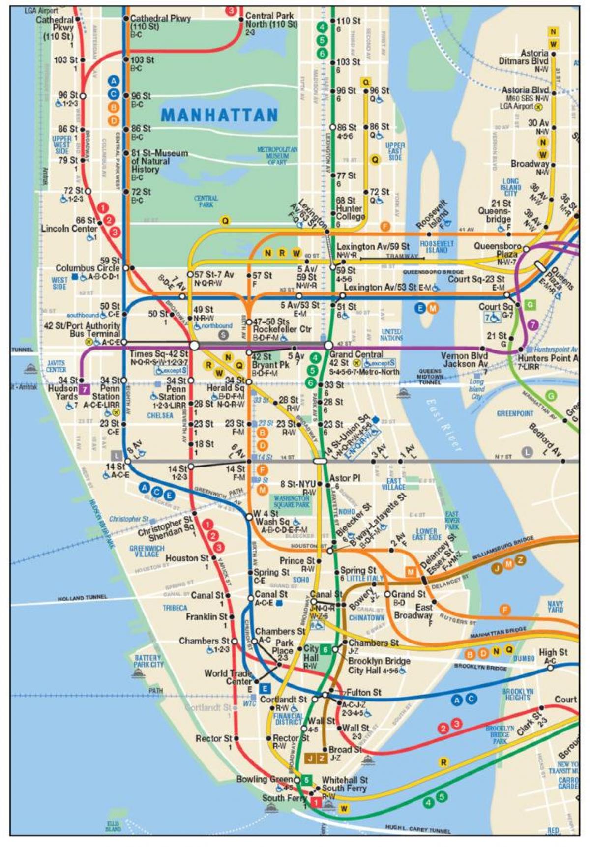 карта метро нижнего Манхэттена
