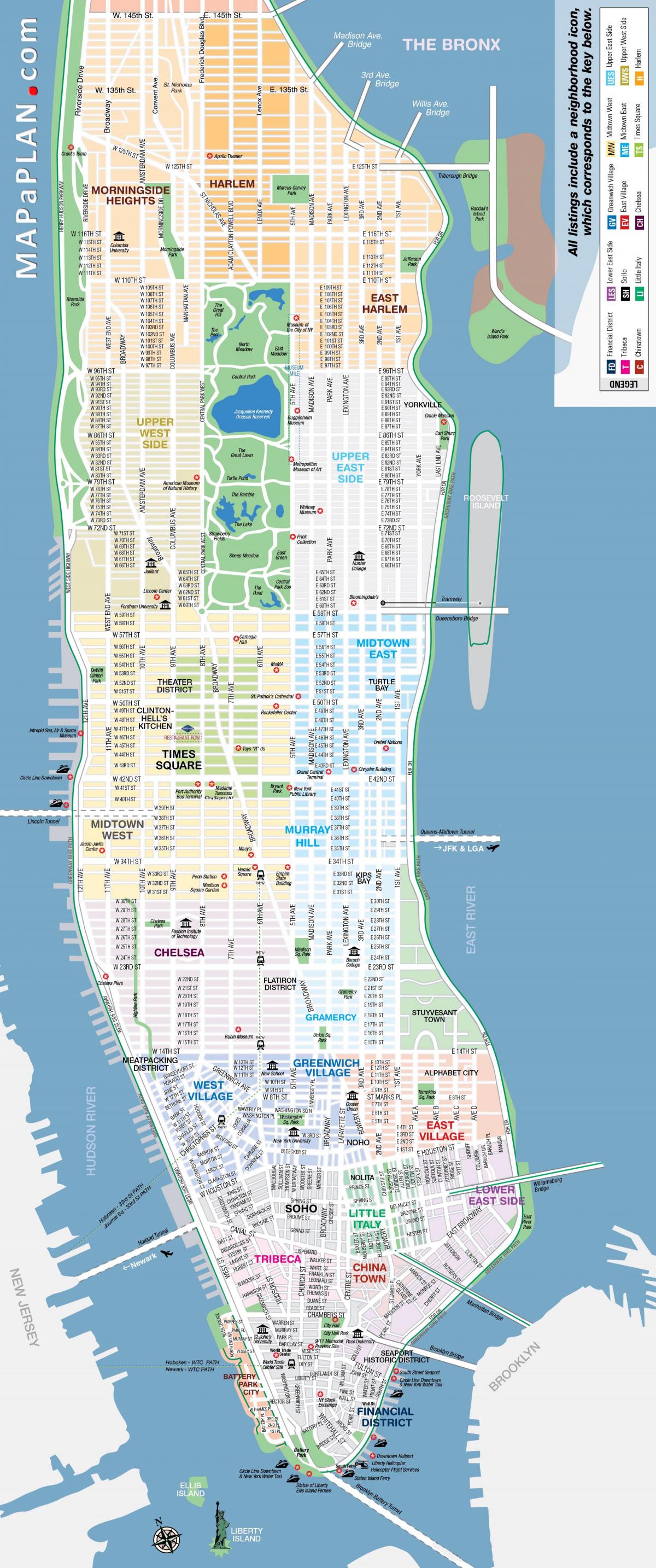 свободной печати карты Манхэттена Нью-Йорк