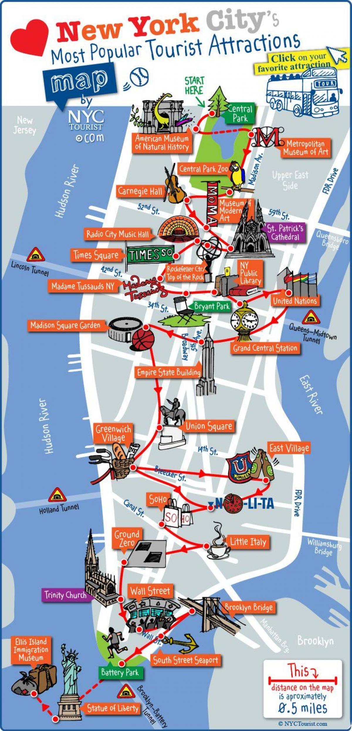 мидтаун достопримечательностей Манхэттена карте