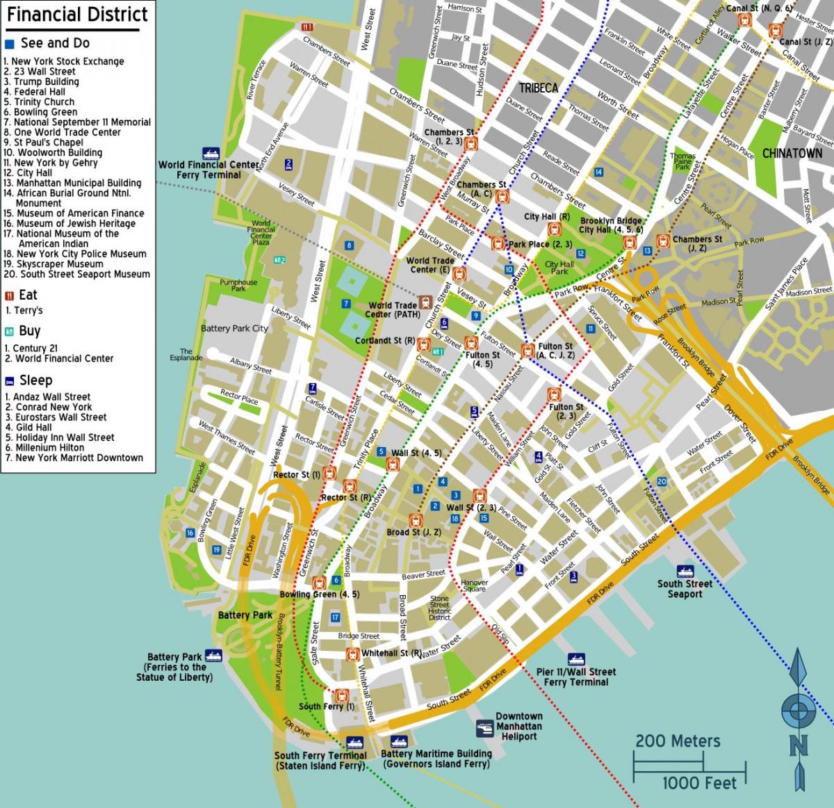 карта центра Манхэттена Нью-Йорк