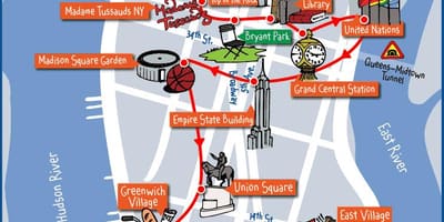 Карта Манхэттена в Нью-Йорке достопримечательности