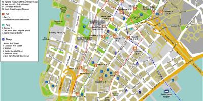 Карта нижнего Манхэттена с названиями улиц